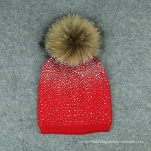 2017 hotsale beautiful rhinestones hot transfer acrylic knitted hat